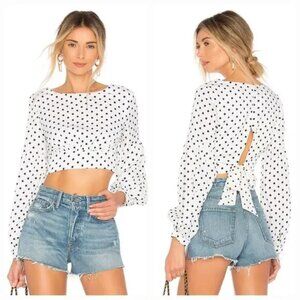Revolve By The Way Long Sleeve Polka Dot Fall Crop Top White Black Small